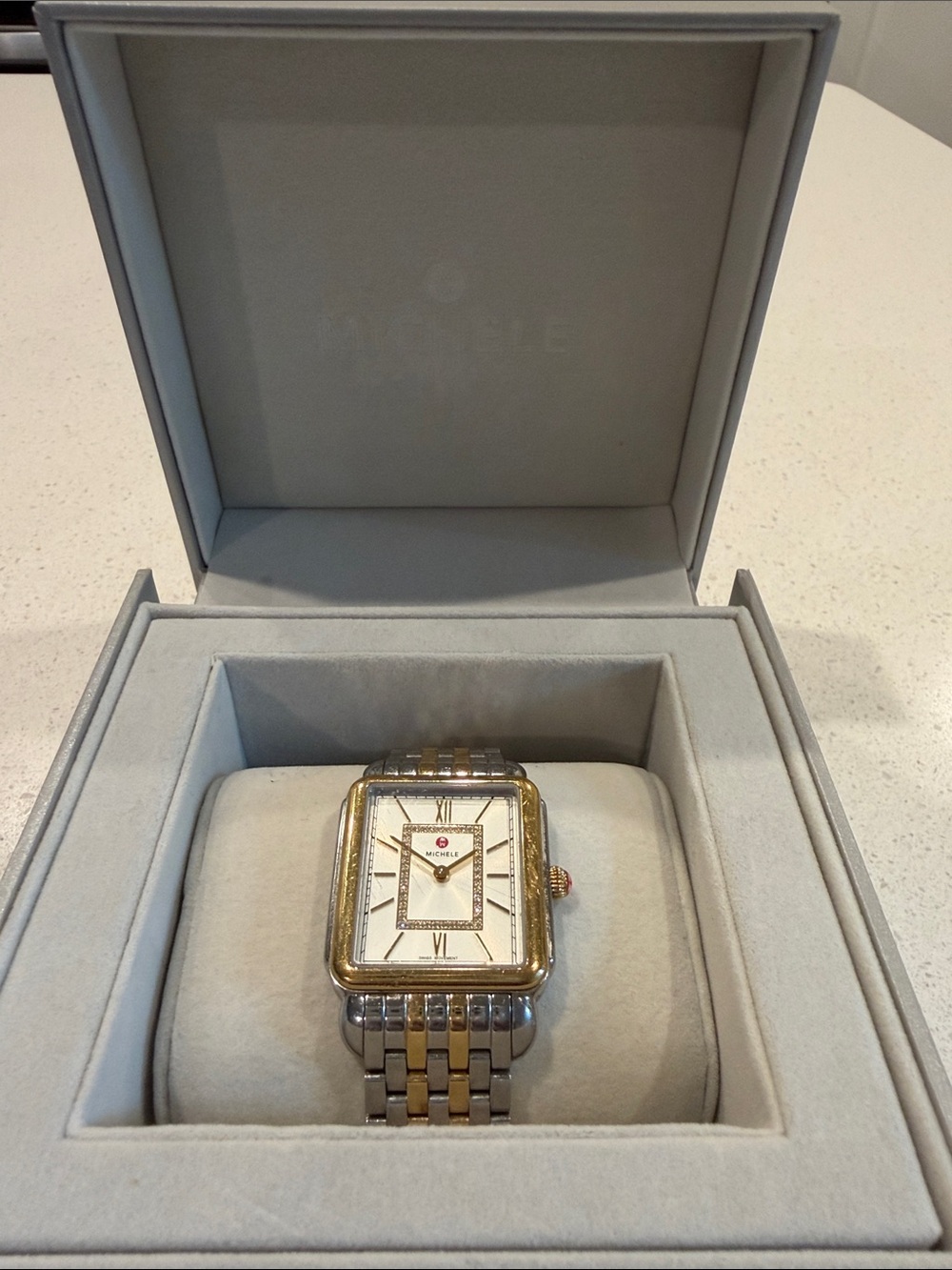 Michele Two-Tone Rectangular Bracelet Watch - Gold & Silver - Picture 3 of 8